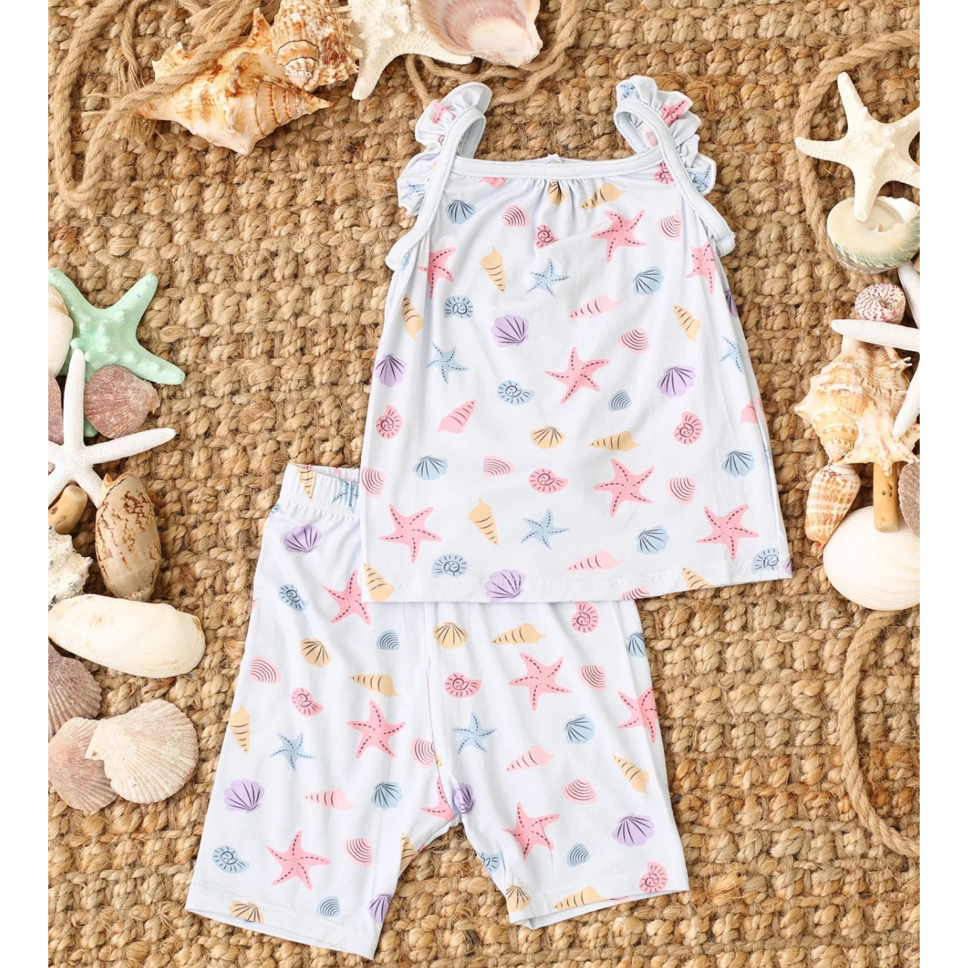 seashells short sleeve shorts pj set
