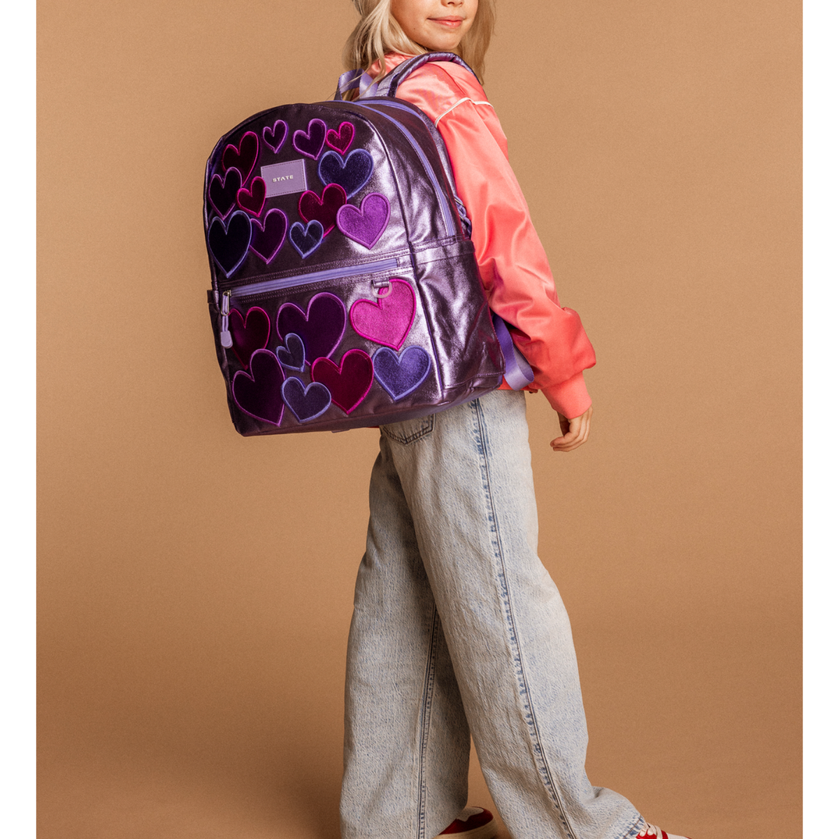 kane kids double pocket backpack | 3D hearts