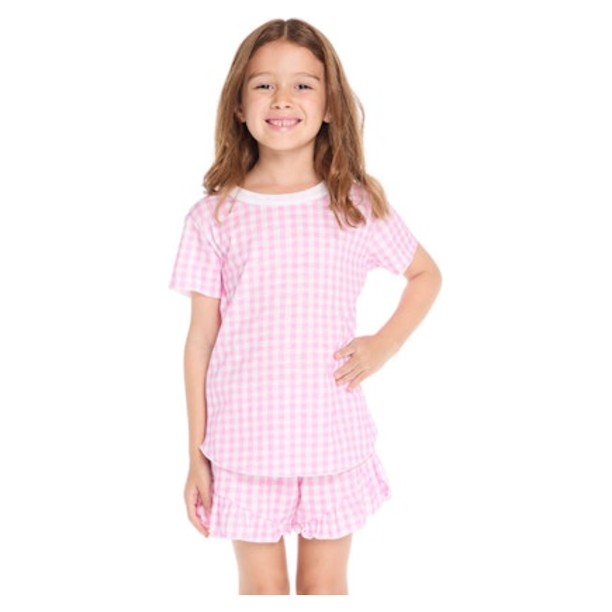 short sleeve shirtail tee | pinky gingham