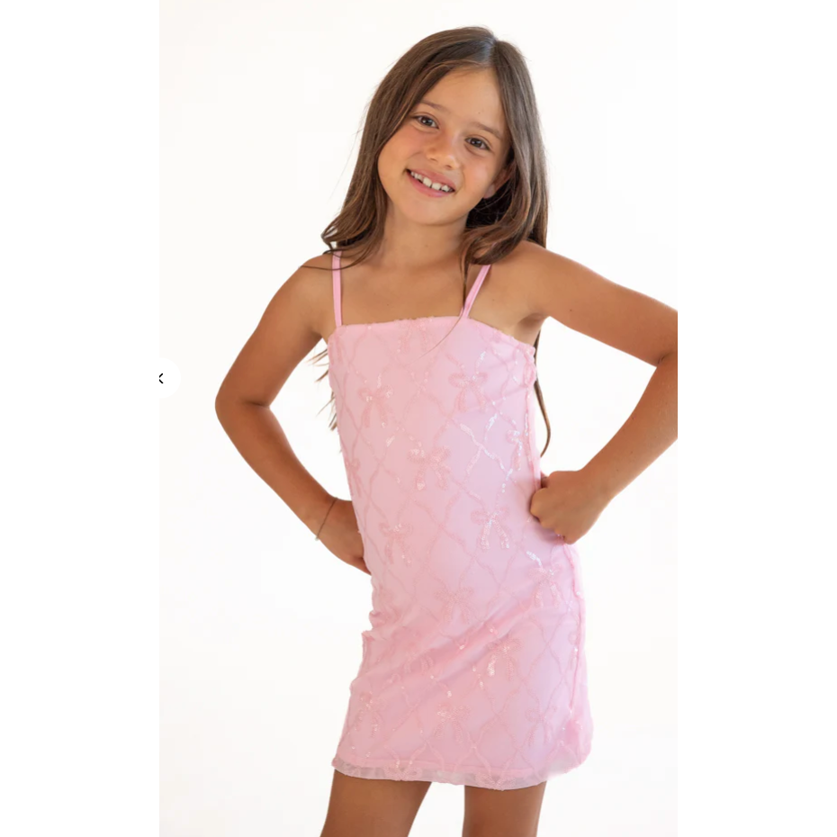 bow sequin dress | pink