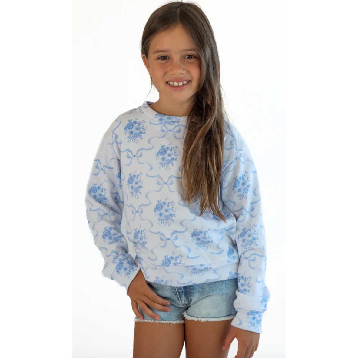 blue bow sweatshirt | white