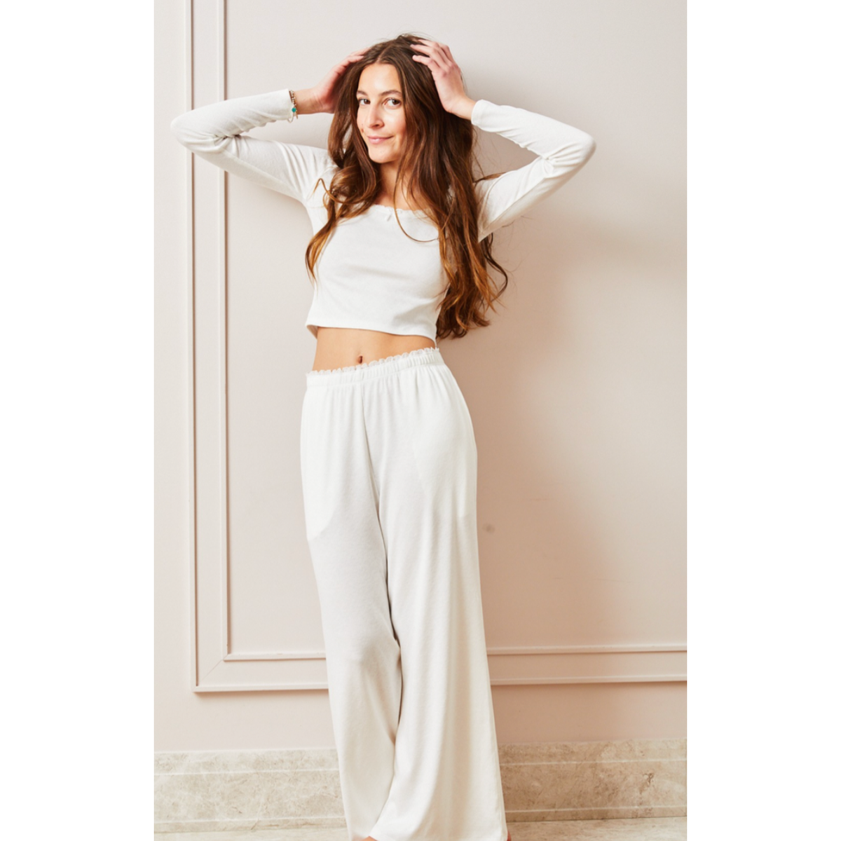 dylan heart pointelle pants | white with white lace