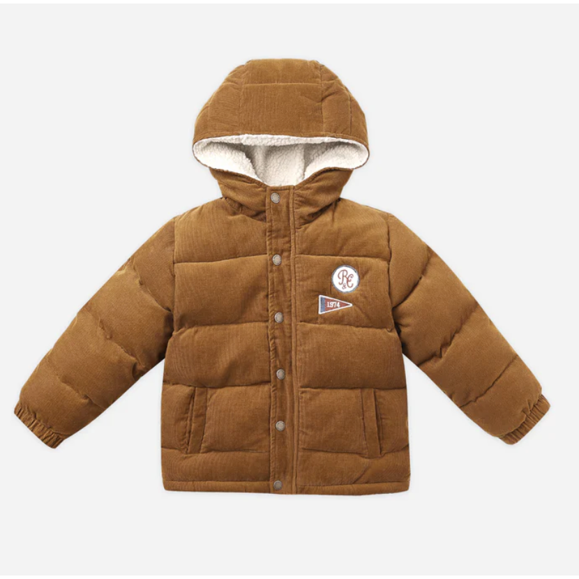 cord puffer jacket || golden
