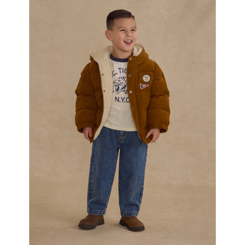 cord puffer jacket || golden