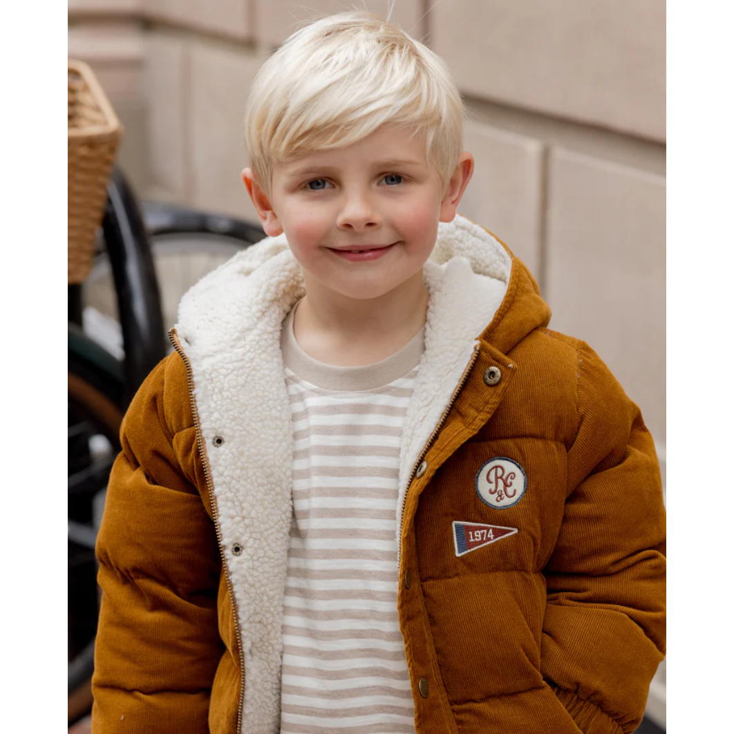 cord puffer jacket || golden