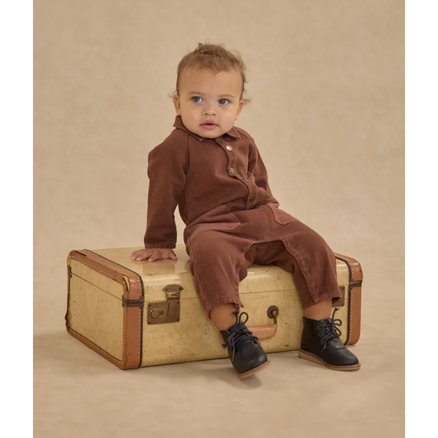 collared baby jumpsuit || brown