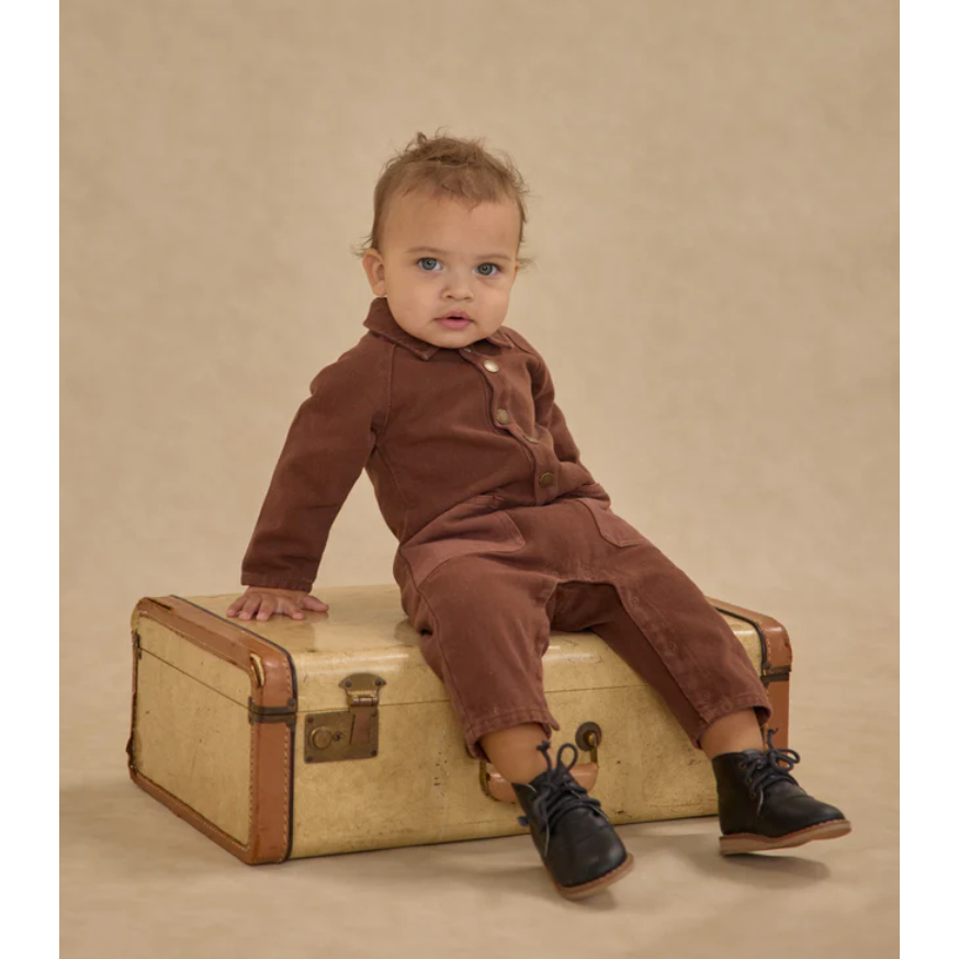 collared baby jumpsuit || brown