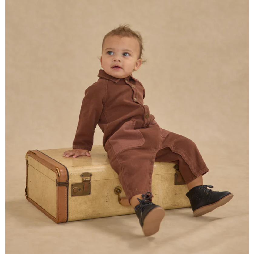 collared baby jumpsuit || brown