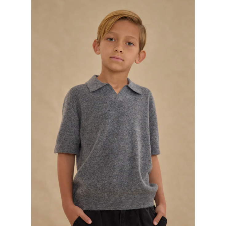 knitted polo || heather grey