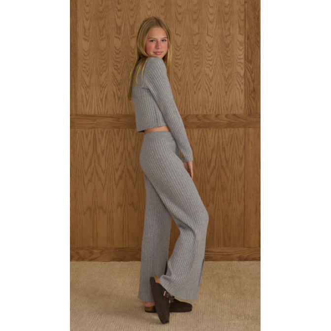 long sleeve knit button top || dusty blue