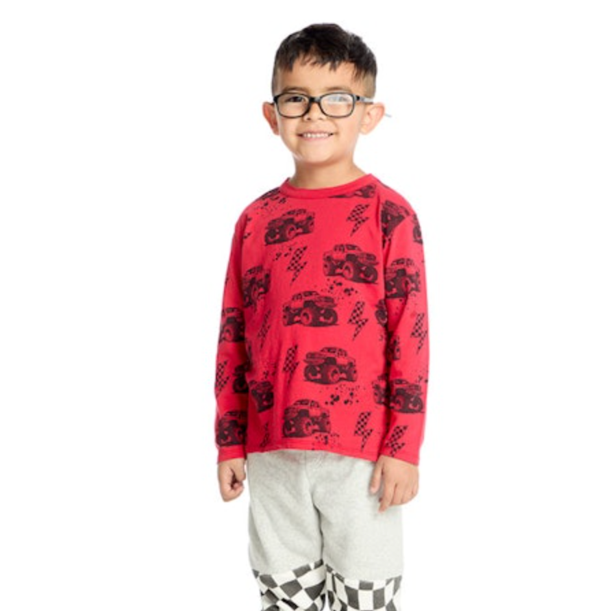 long sleeve monster struck tee | crimson