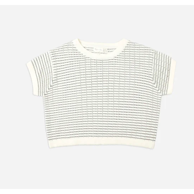 boxy crop knit top || dusty blue stripe