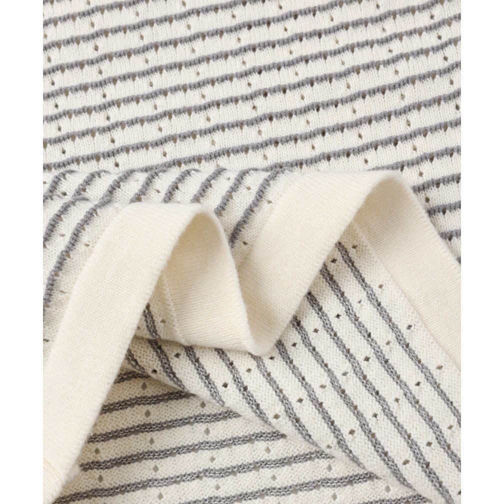 boxy crop knit top || dusty blue stripe