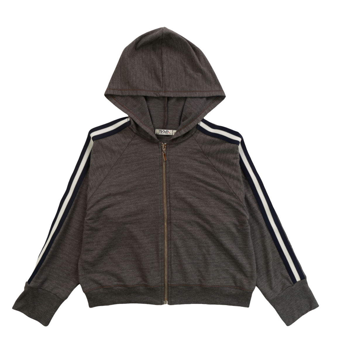 zip hoodie jacket with stripe trim | charcoal