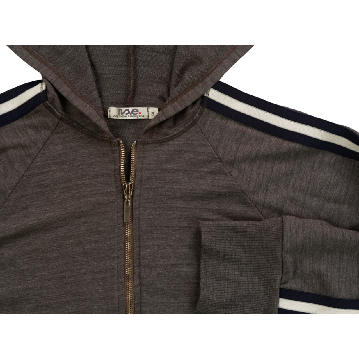 zip hoodie jacket with stripe trim | charcoal