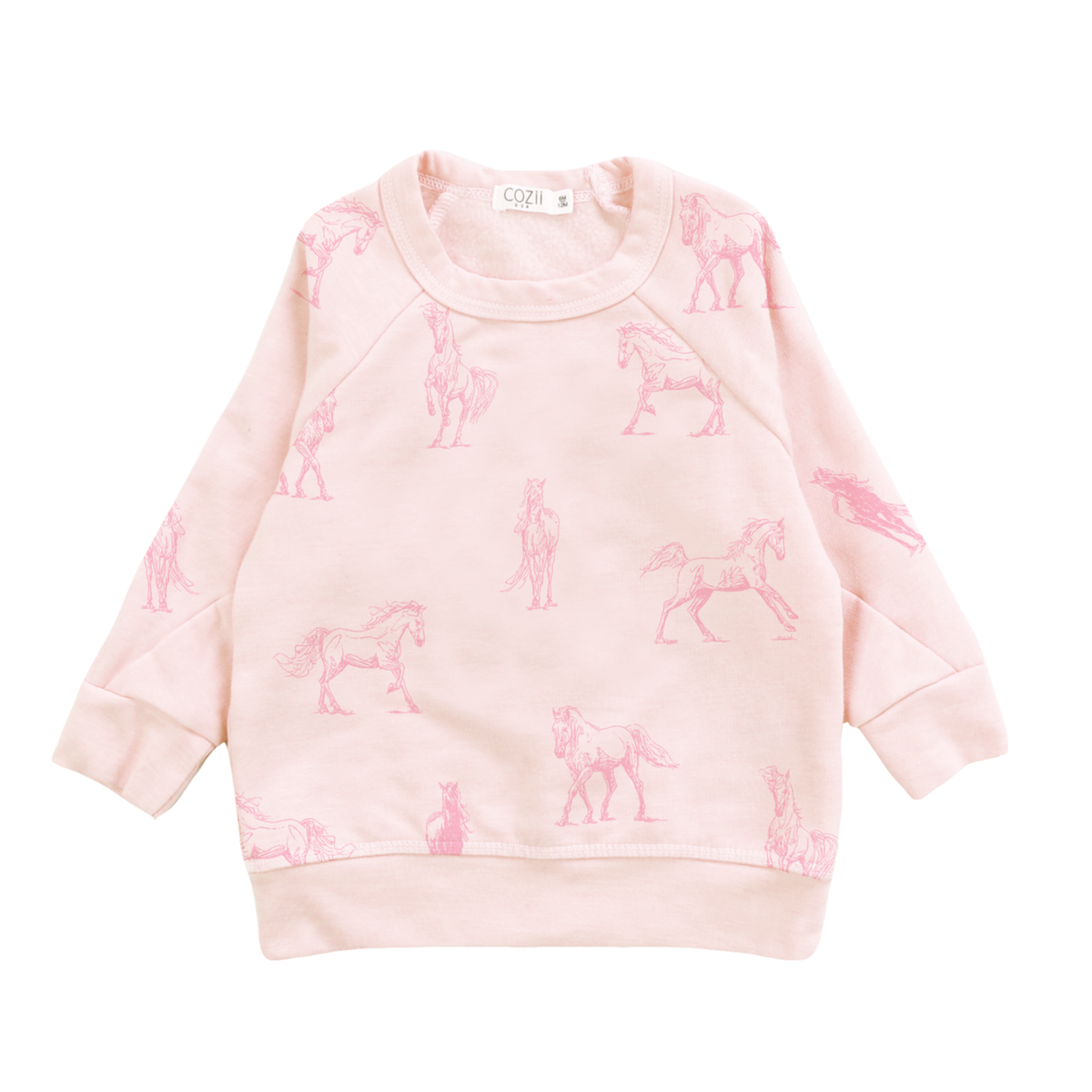 contrast crew sweatshirt | pink horses
