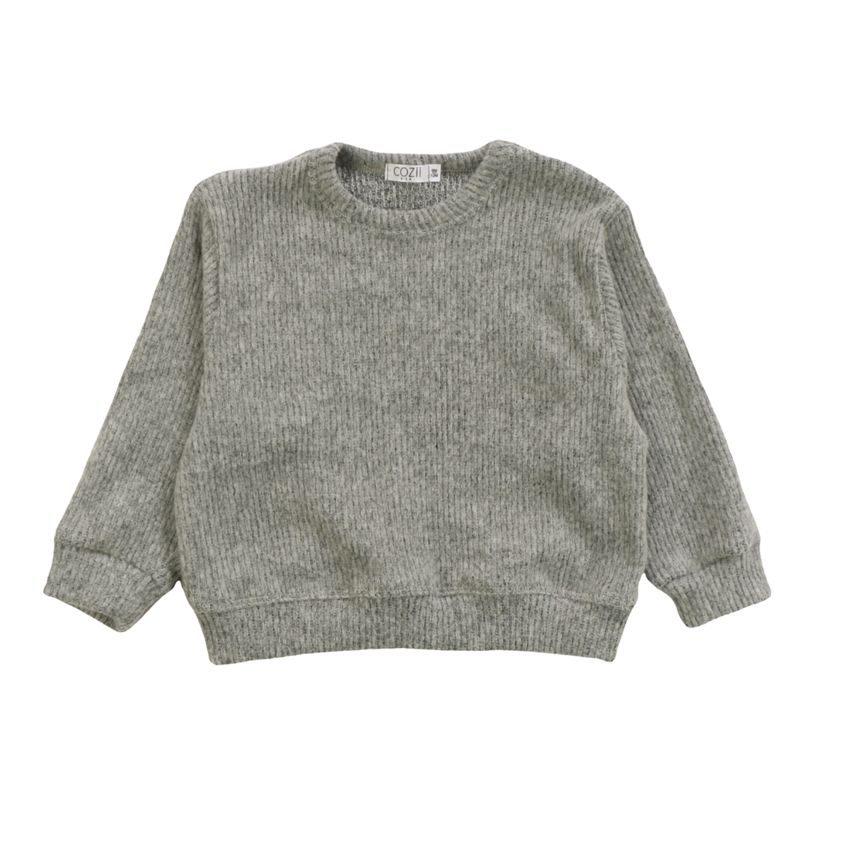 long sleeve rib pullover crew | grey
