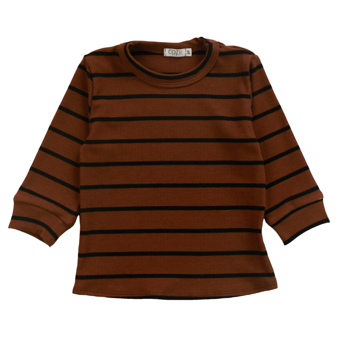 long sleeve crew neck top | brown stripes