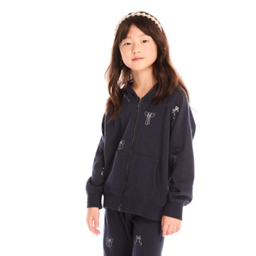 zip hoodie | tossed glitter bows