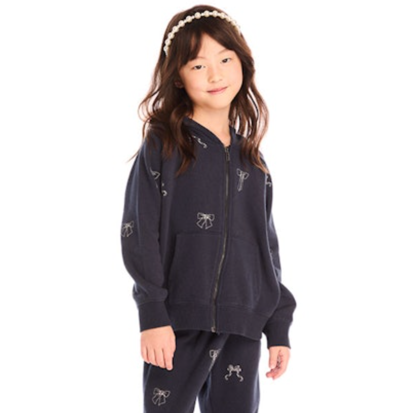 zip hoodie | tossed glitter bows