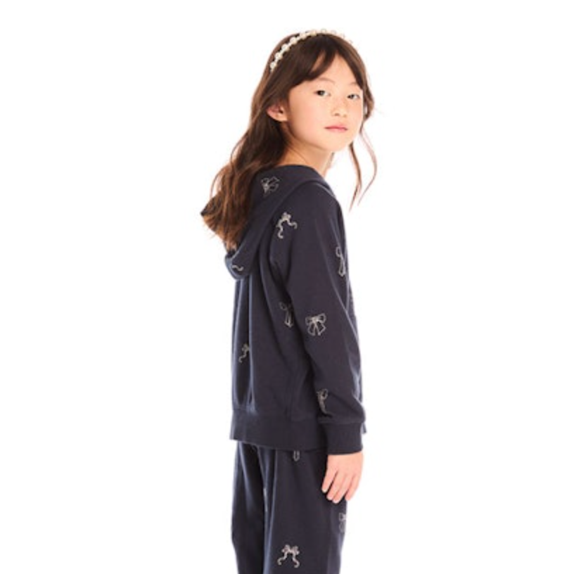 zip hoodie | tossed glitter bows