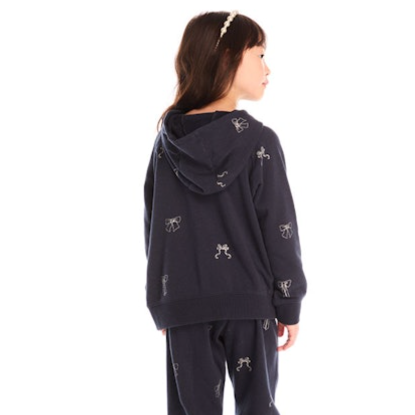 zip hoodie | tossed glitter bows