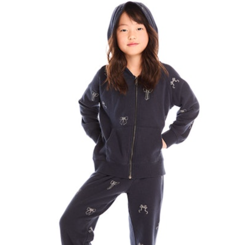 zip hoodie | tossed glitter bows