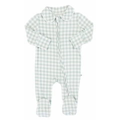 green gingham zip footie