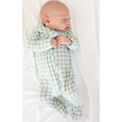 green gingham zip footie