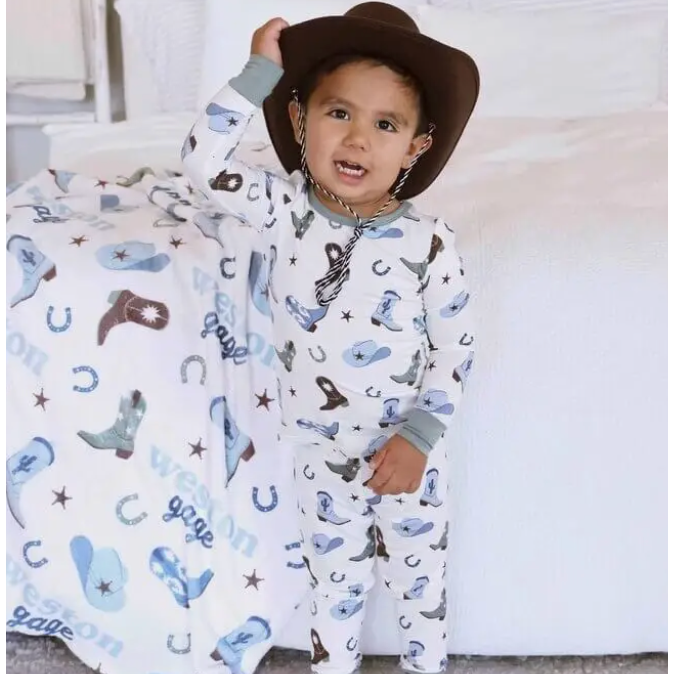 boot scootin' 2 piece pajama set | blue