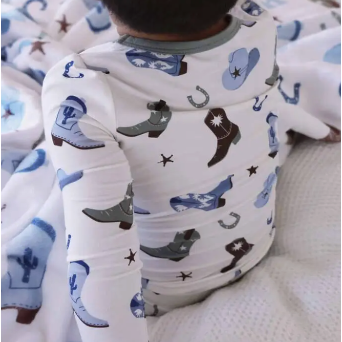 boot scootin' 2 piece pajama set | blue