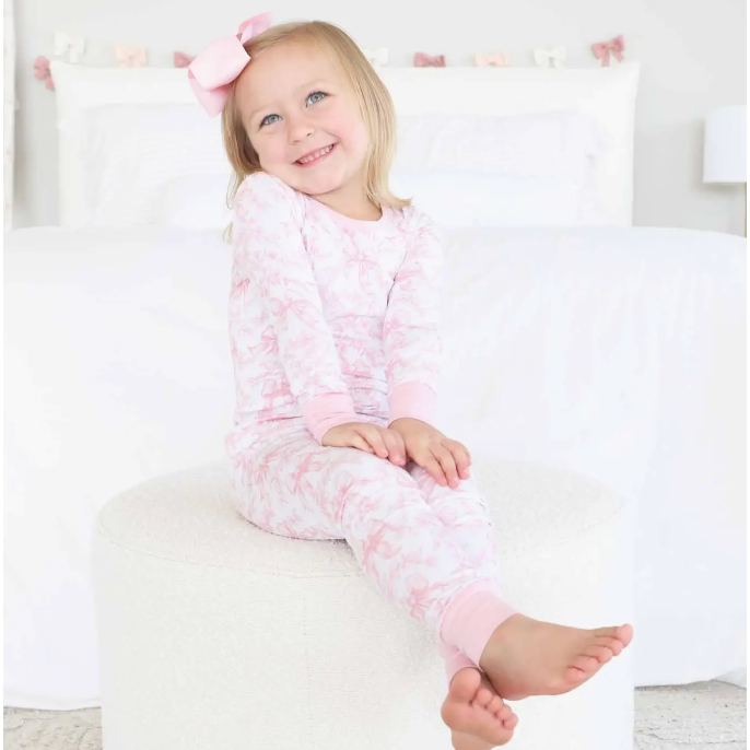 fancy frills 2 piece pajama set | pink
