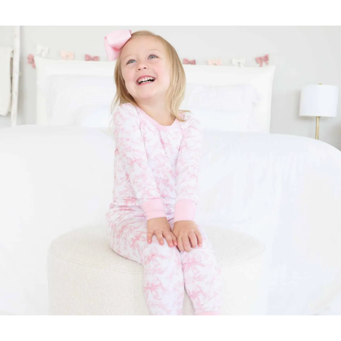 fancy frills 2 piece pajama set | pink
