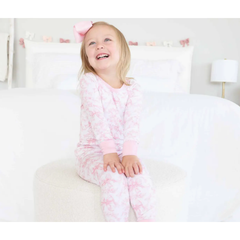 fancy frills 2 piece pajama set | pink