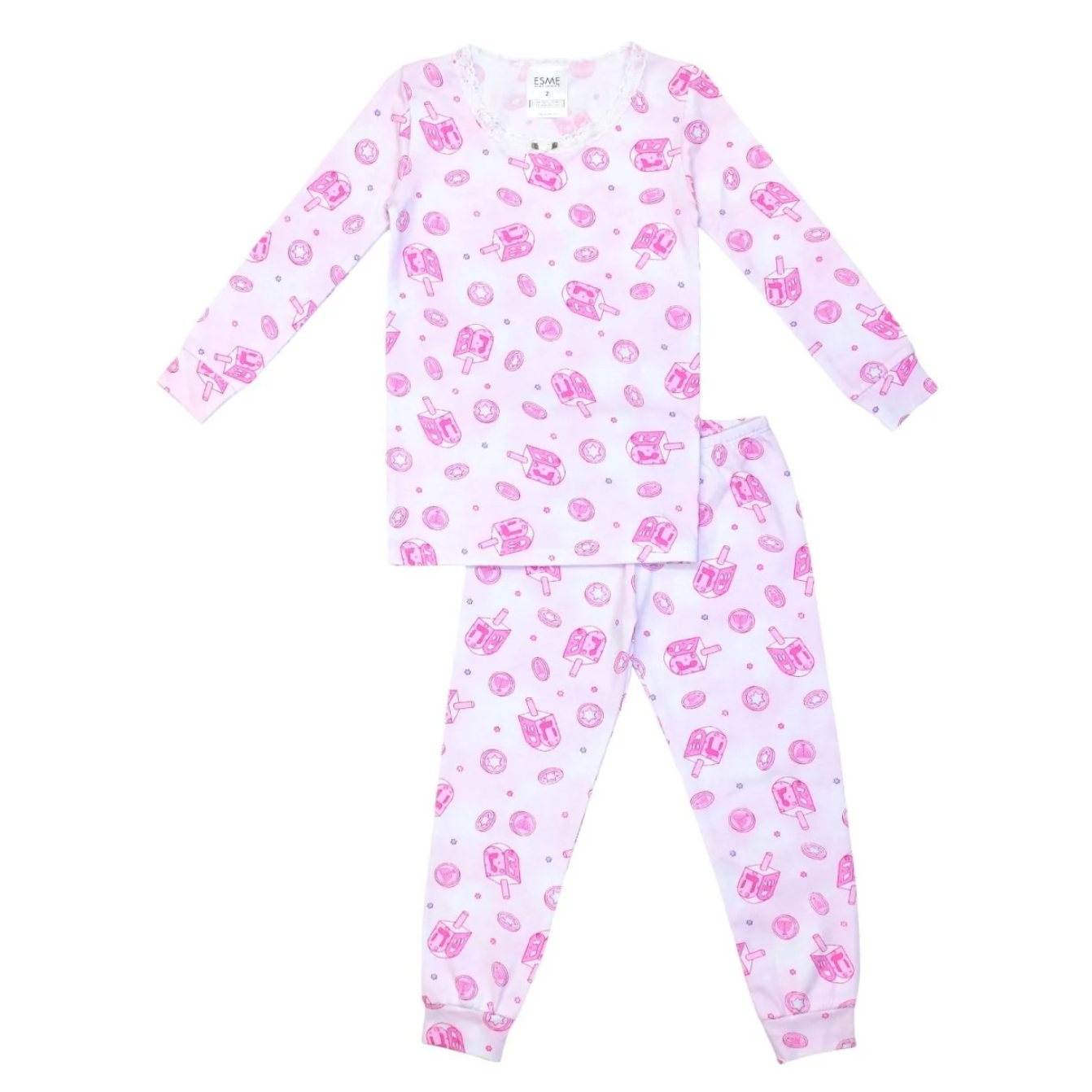 long sleeve pajama set | happy hanukah pink
