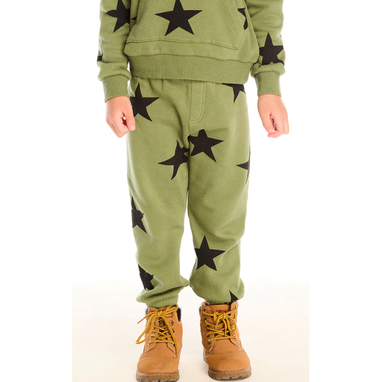 cotton fleece lounge pant | warrior green stars