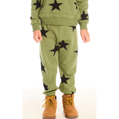 cotton fleece lounge pant | warrior green stars