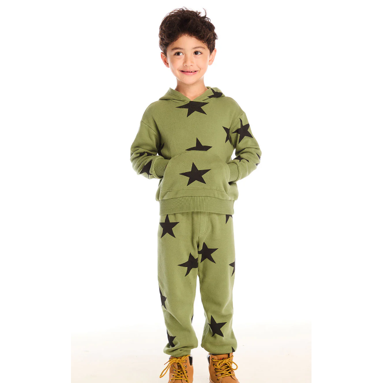cotton fleece lounge pant | warrior green stars
