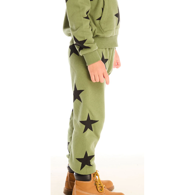 cotton fleece lounge pant | warrior green stars