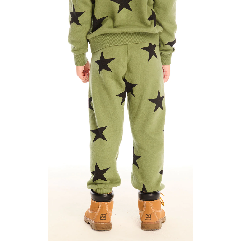 cotton fleece lounge pant | warrior green stars