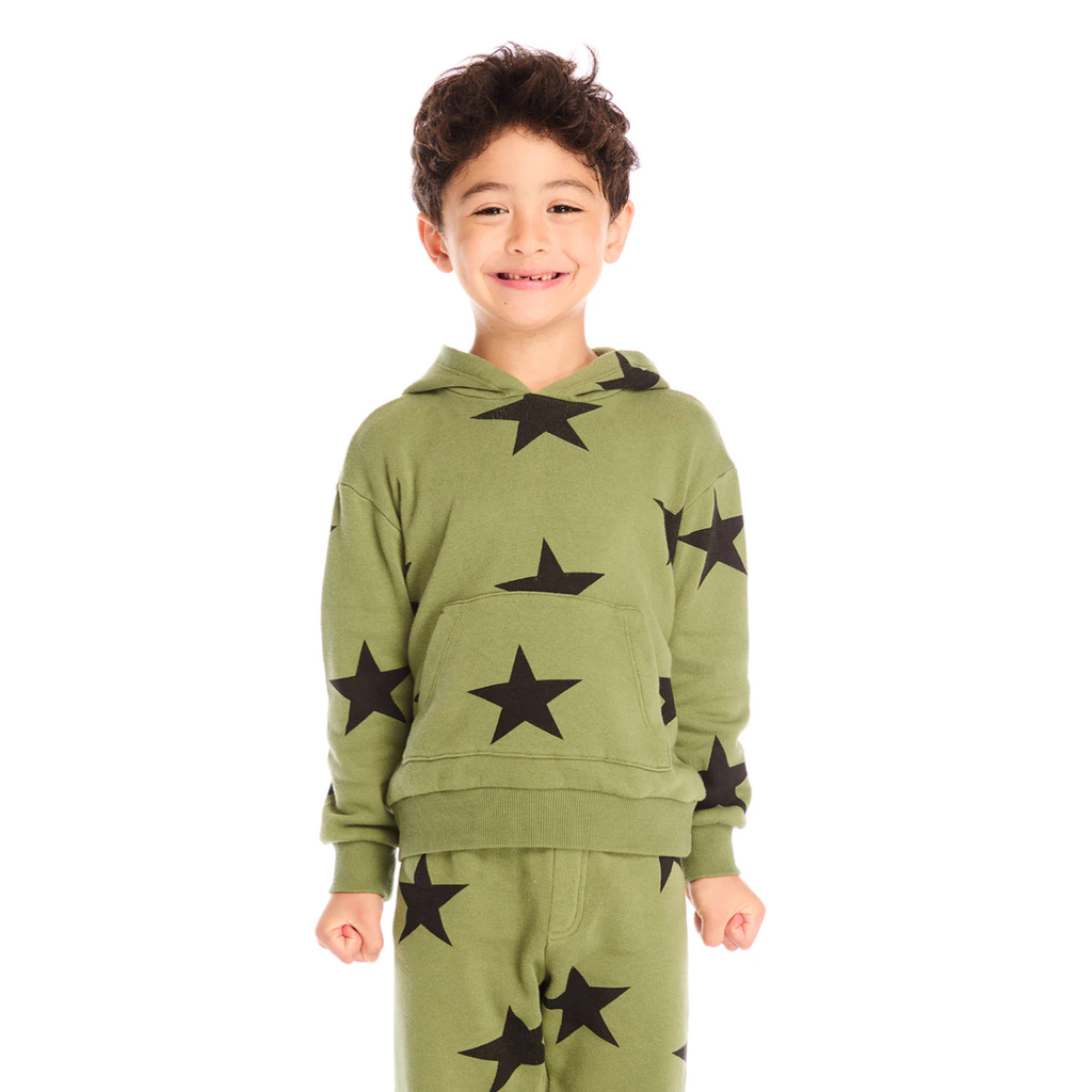 cotton fleece long sleeve hoodie | warrior green stars