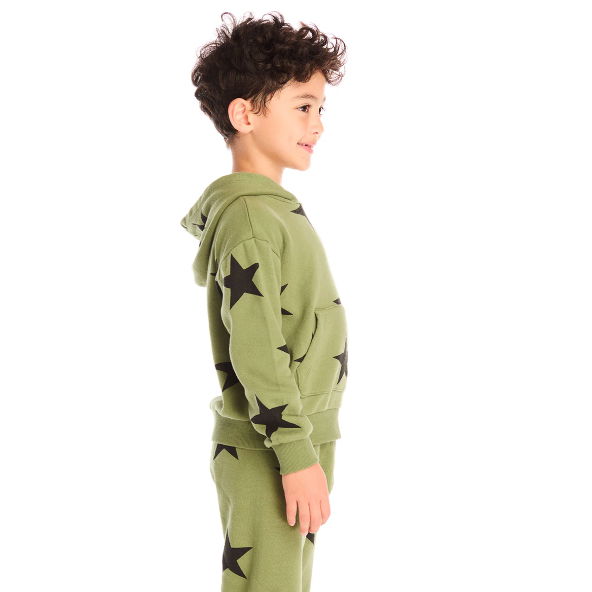 cotton fleece long sleeve hoodie | warrior green stars