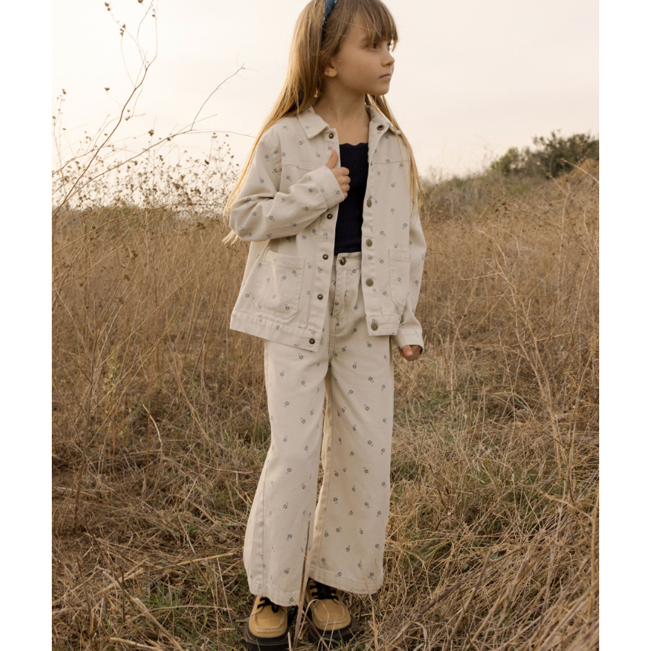 denim chore coat + straight leg pant || blue daisy