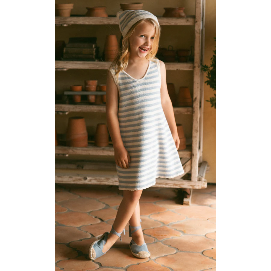 crochet tank mini dress || blue stripe