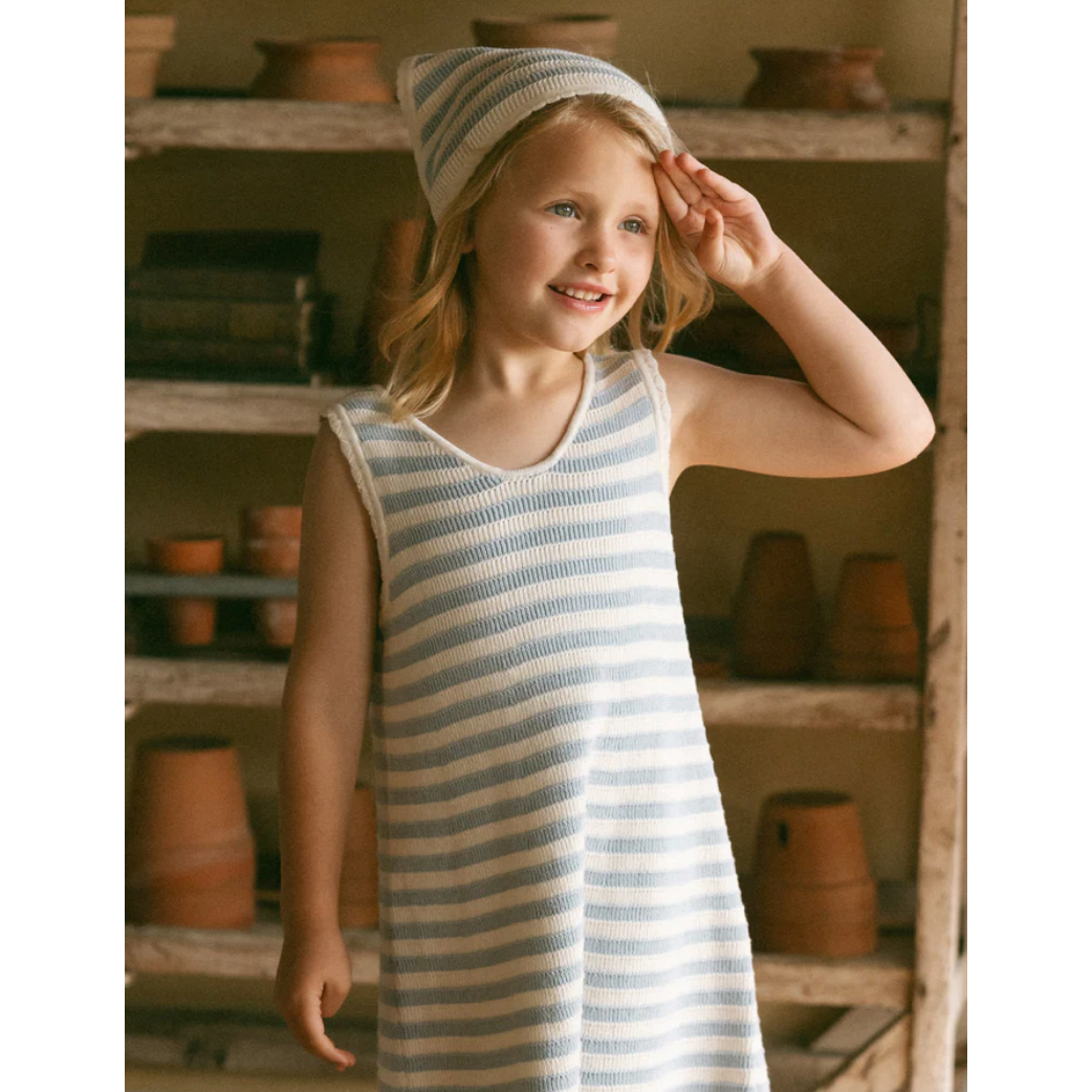 crochet tank mini dress || blue stripe