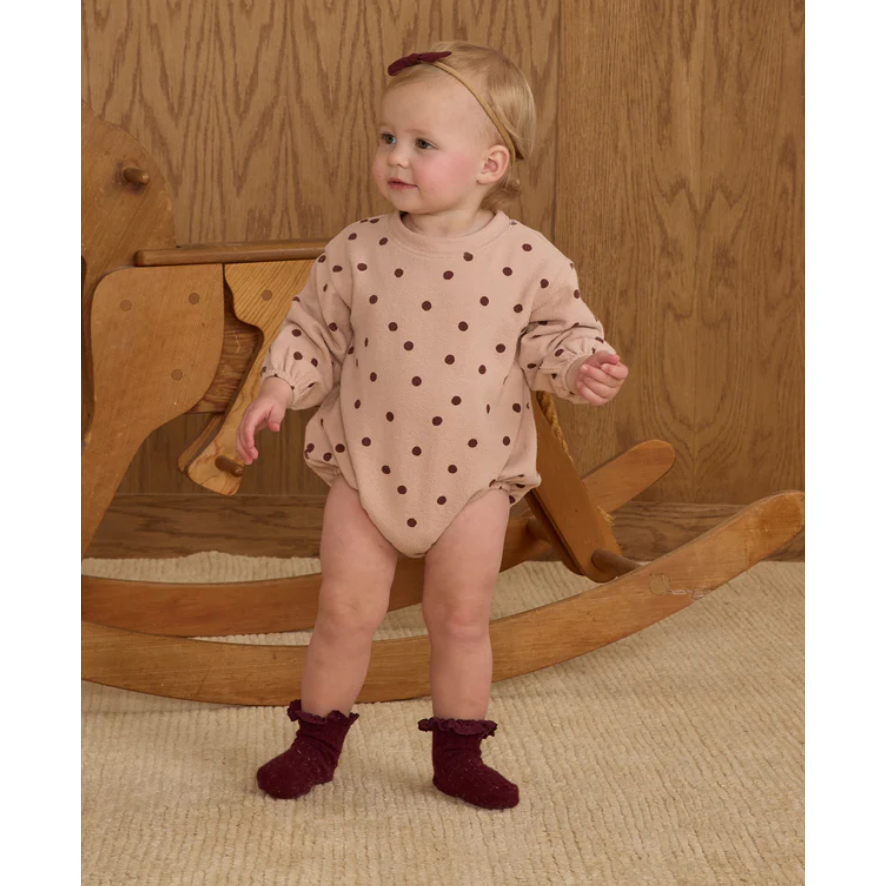 spongey knit romper | polka dots