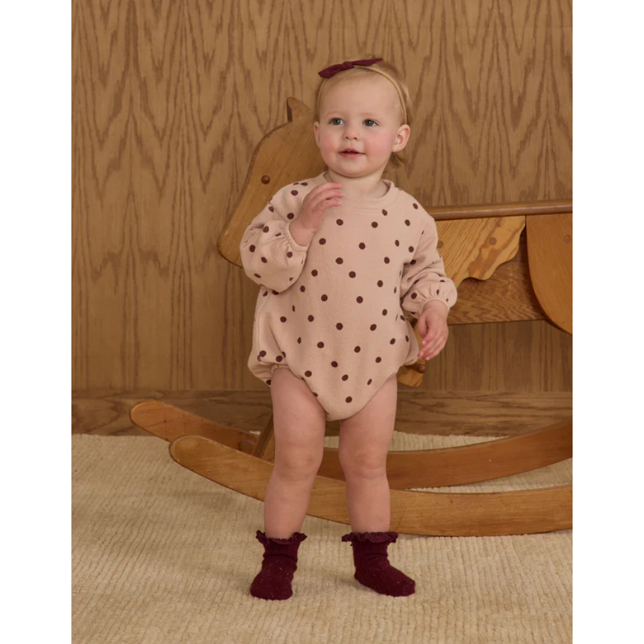 spongey knit romper | polka dots