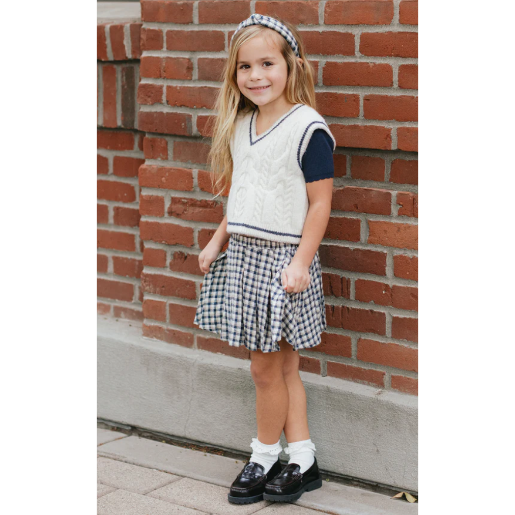 pleated mini skirt | navy check