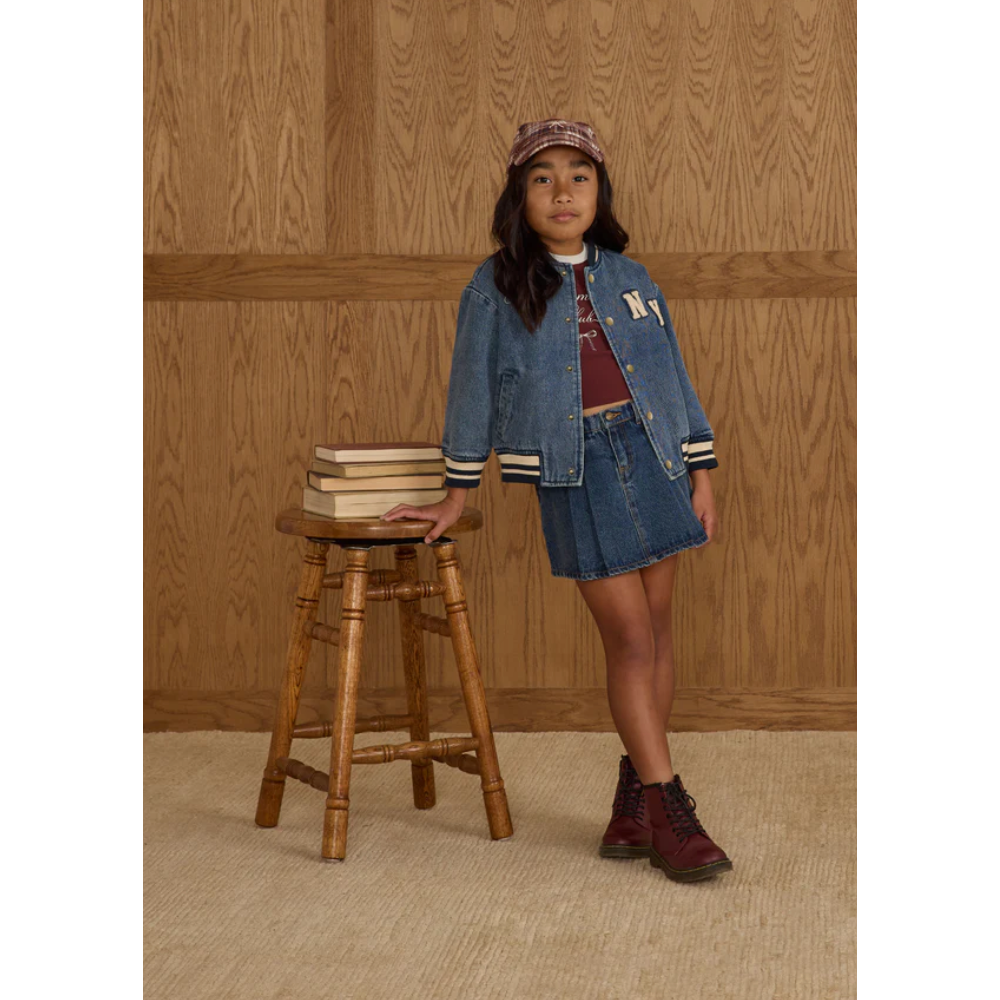 pleated denim skirt | indigo denim