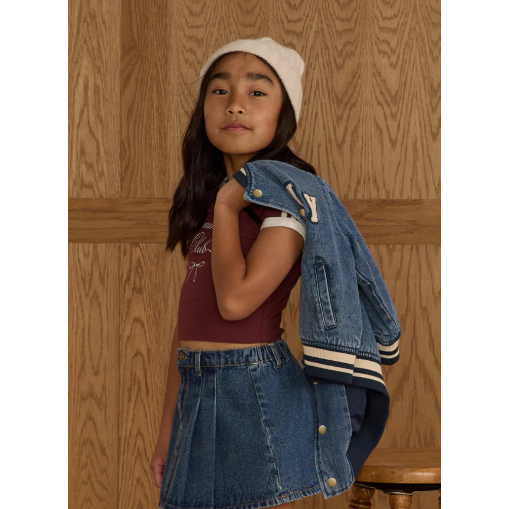 pleated denim skirt | indigo denim